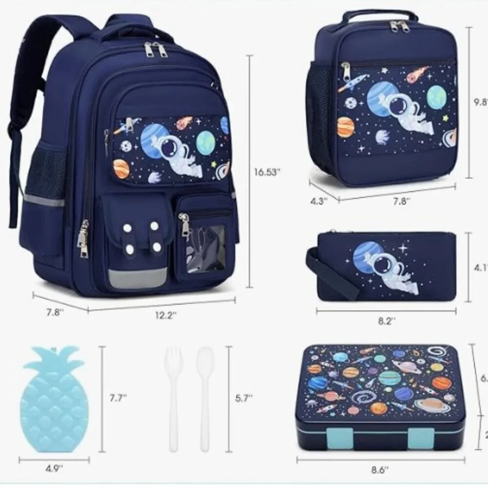 NEW ASTRONAUT BACKPACK BENTO LUNCH BOX SET 6 PCS BOOKBAG - Picture 5 of 16